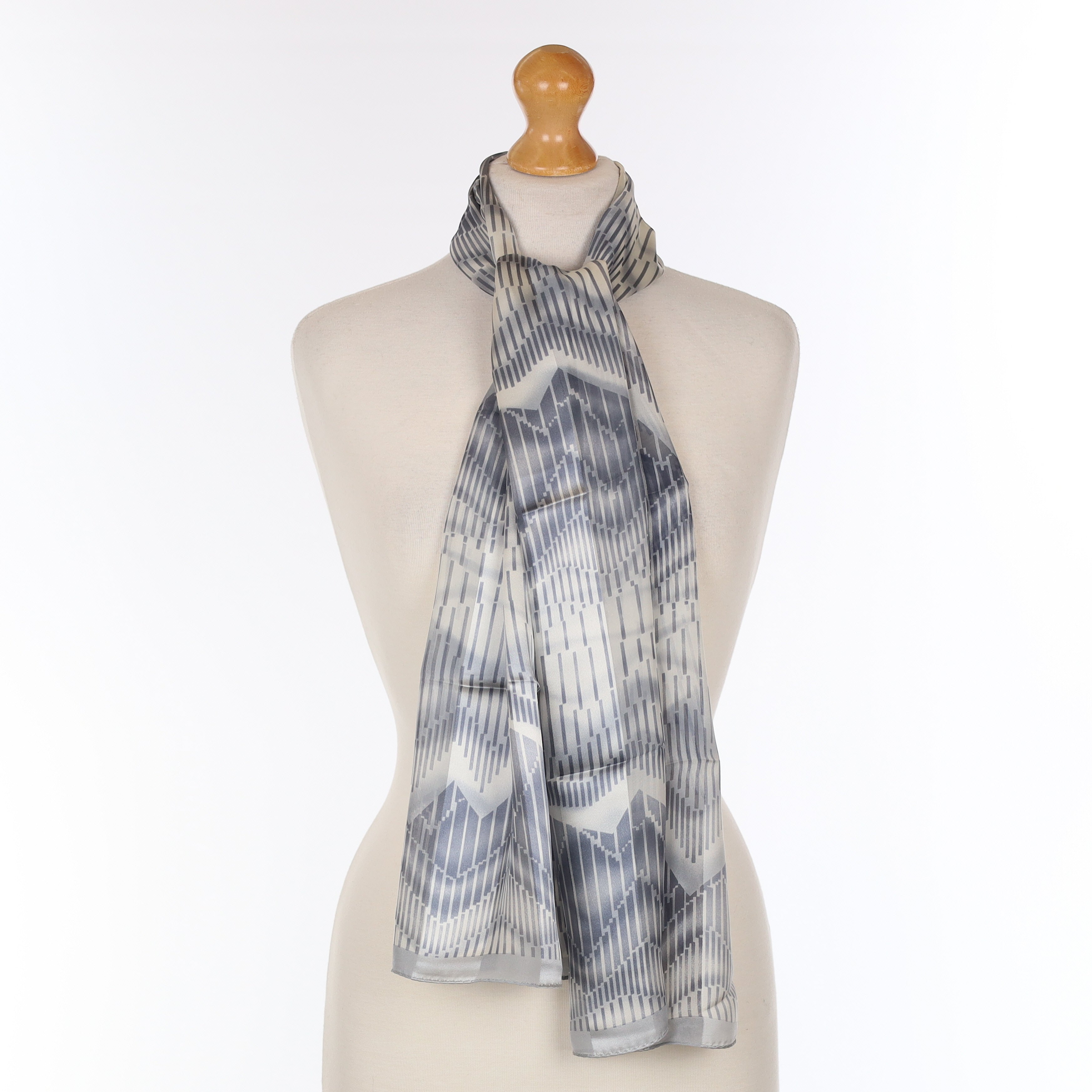 Brand New Grey Geometric Silk Scarf