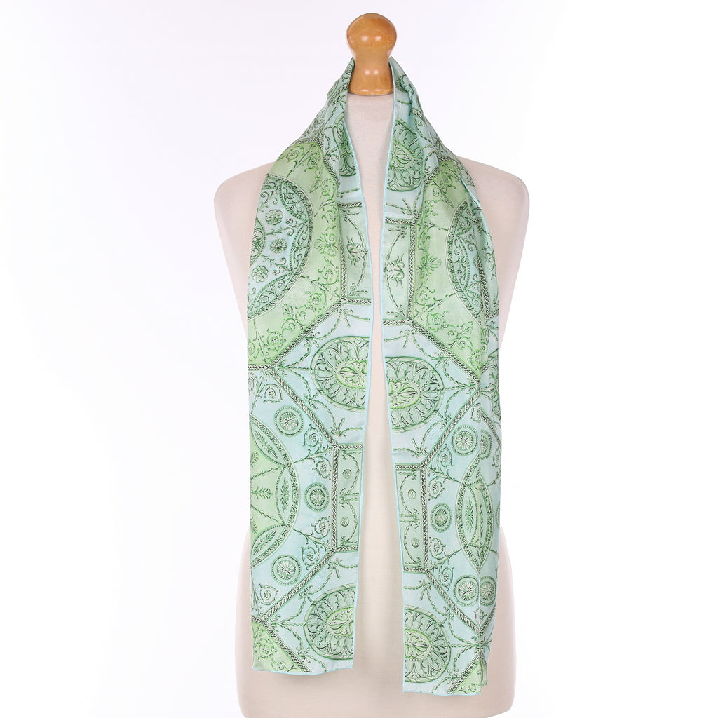 Foxx & Chave Green Baroque Style Silk Scarf