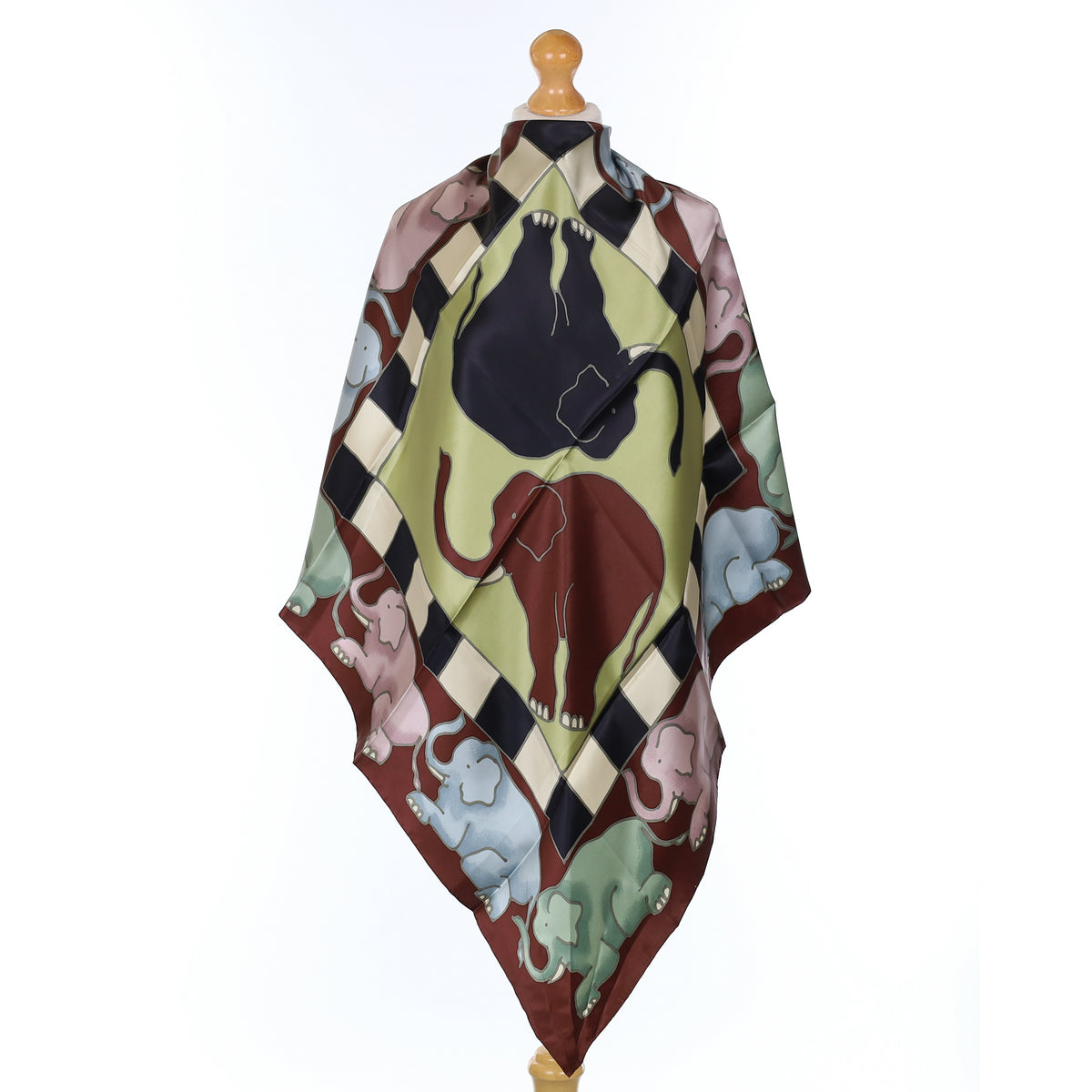 Jim Thompson Brown Elephant Design Silk Scarf