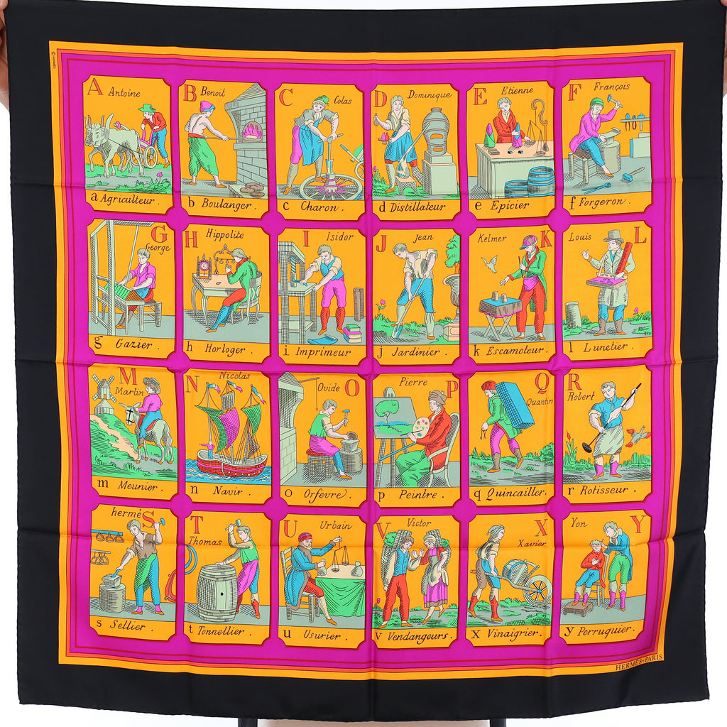 Pristine Boxed Hermès L'alphabet des Metiers Silk Scarf Rare