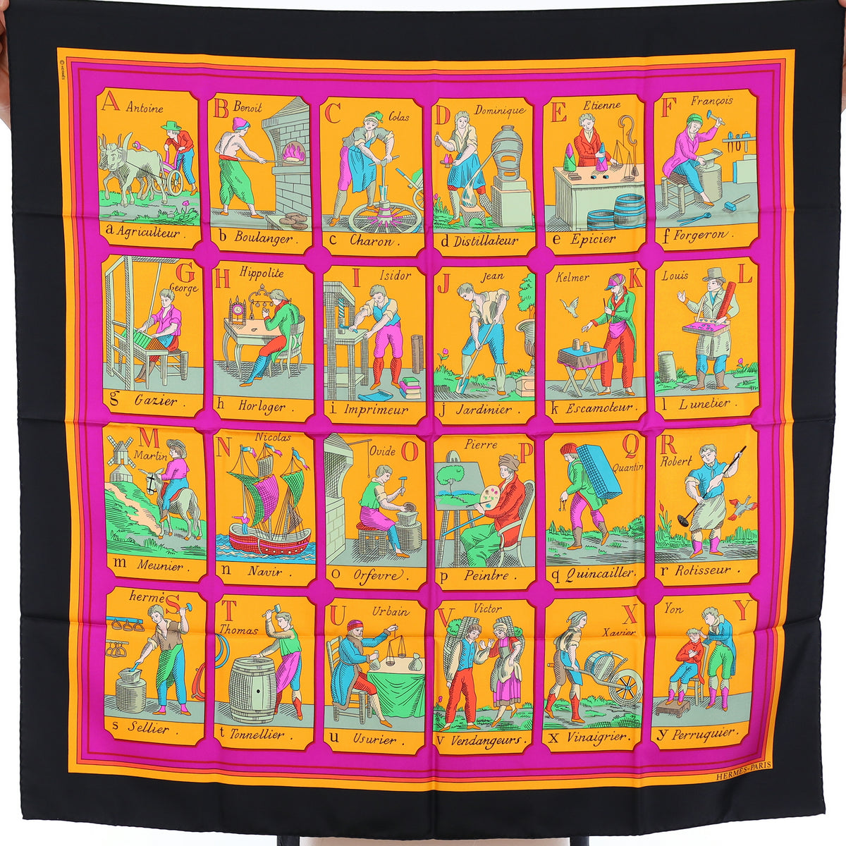 Pristine Boxed Hermès L'alphabet des Metiers Silk Scarf Rare