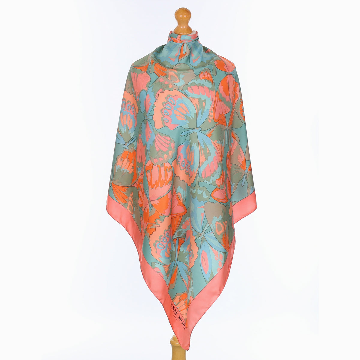 Pristine Hanae Mori Coral Butterfly Design Silk Scarf