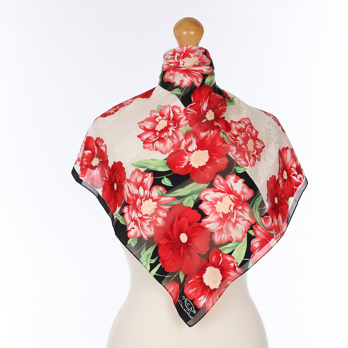 Pristine Oscar Red Floral Silk Scarf