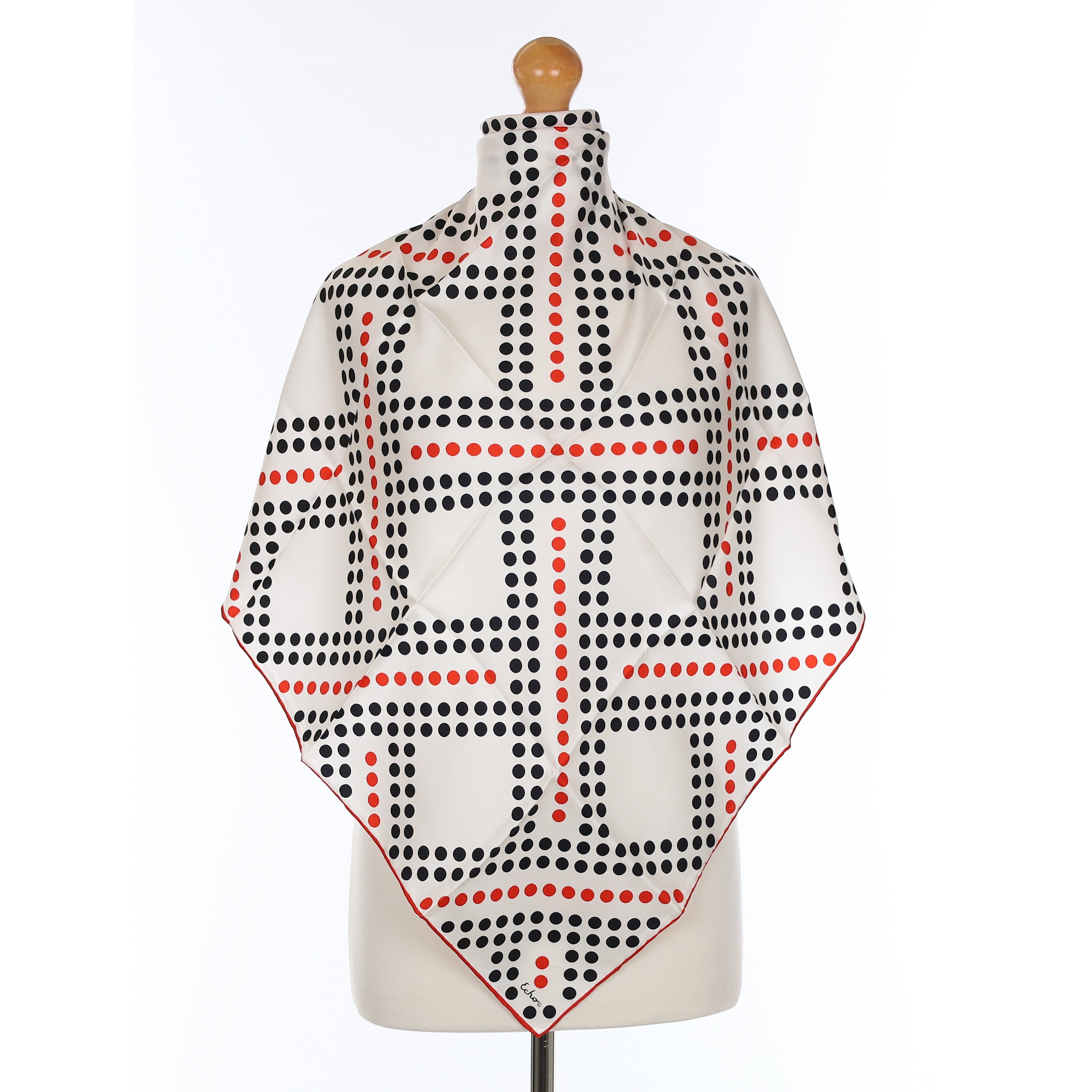 Pristine Echo Red and Black Spotted Vintage Silk Scarf