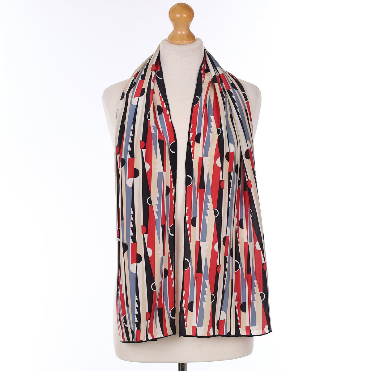 Foxx & Chave Red & Black Geometric Pattern Silk Scarf