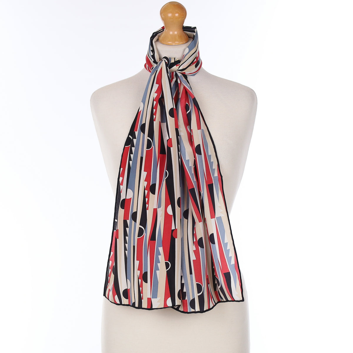 Foxx & Chave Red & Black Geometric Pattern Silk Scarf