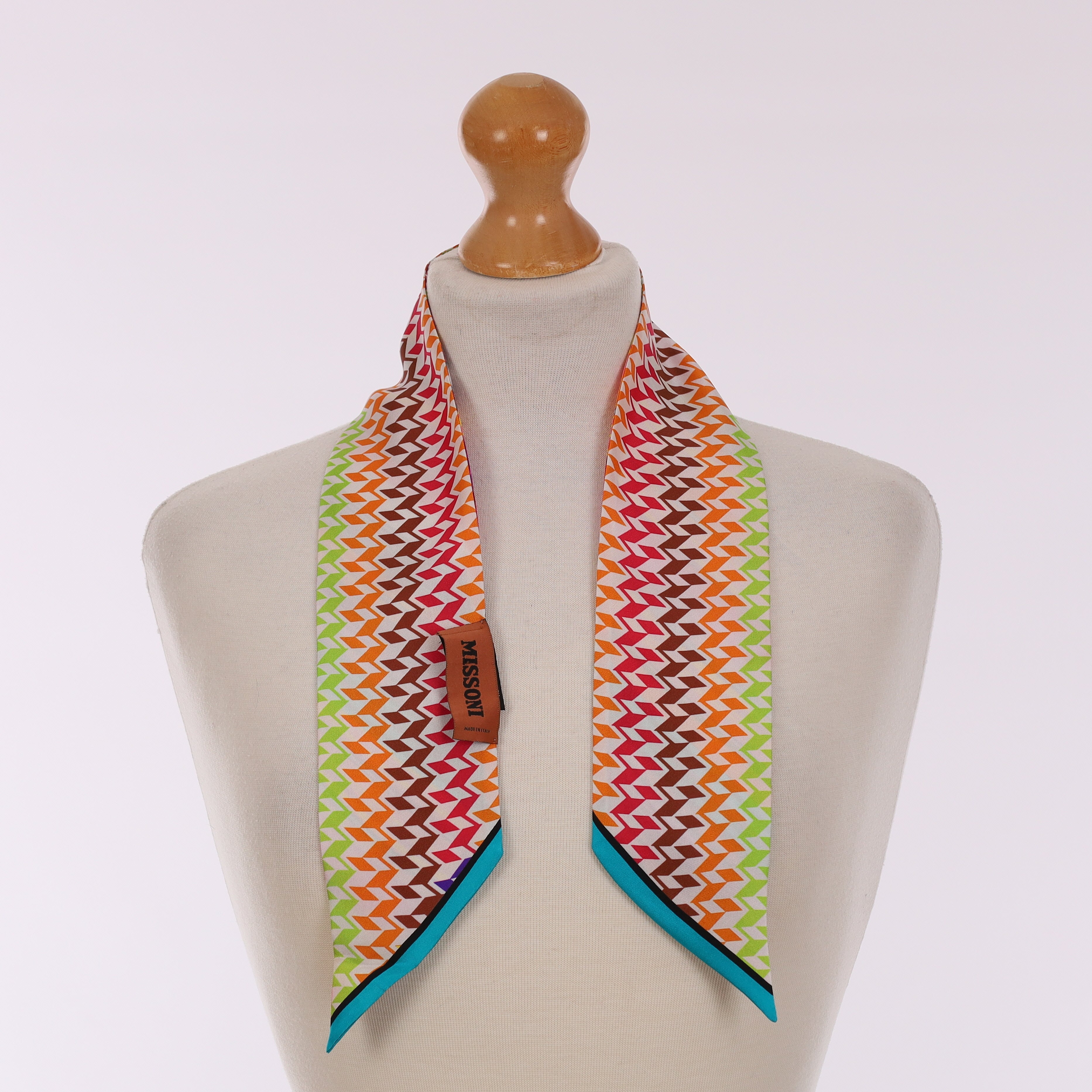 Pristine Missoni Multicoloured Patterned Vintage Silk Twilly