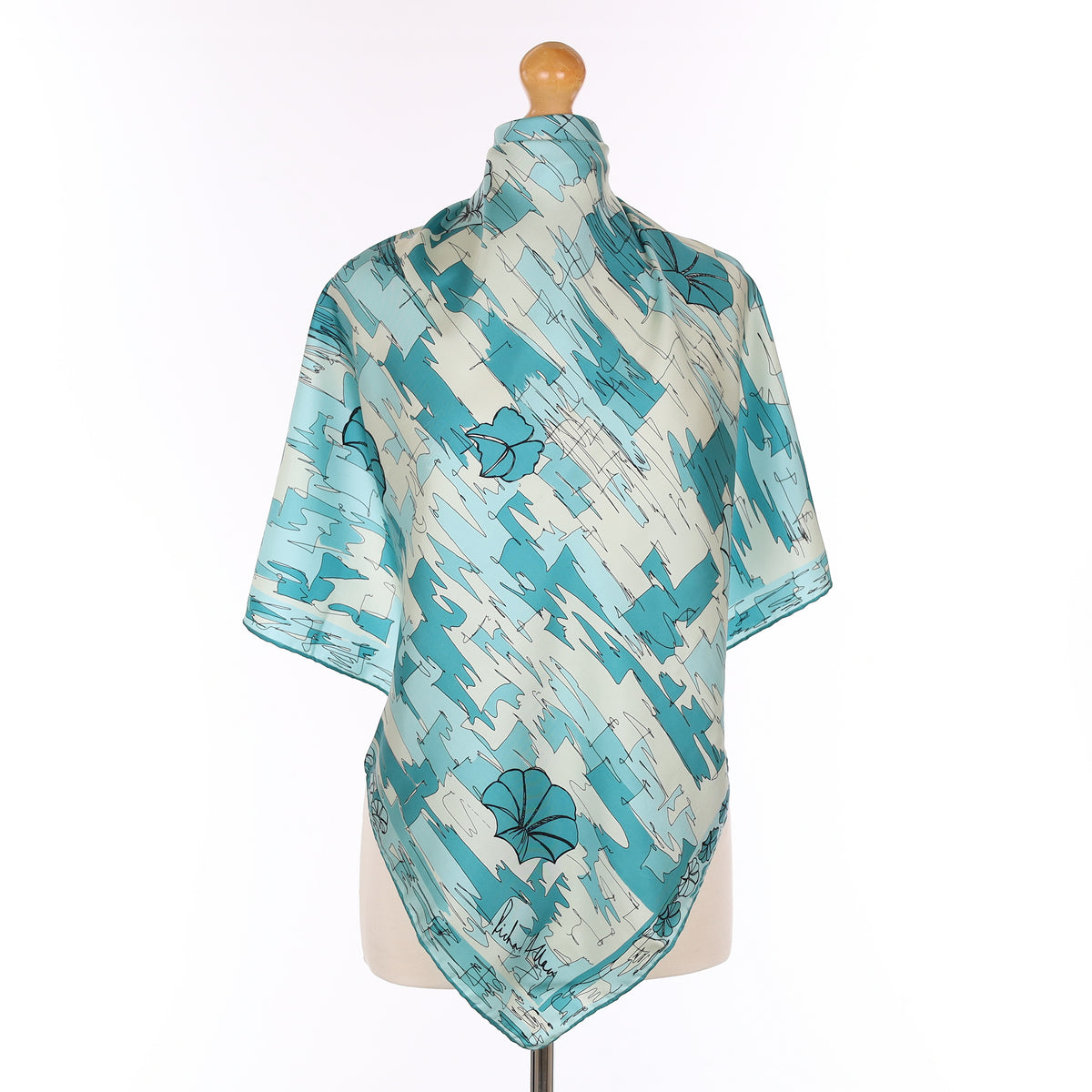 Pristine Richard Allan Turquoise Pattern Vintage Silk Scarf