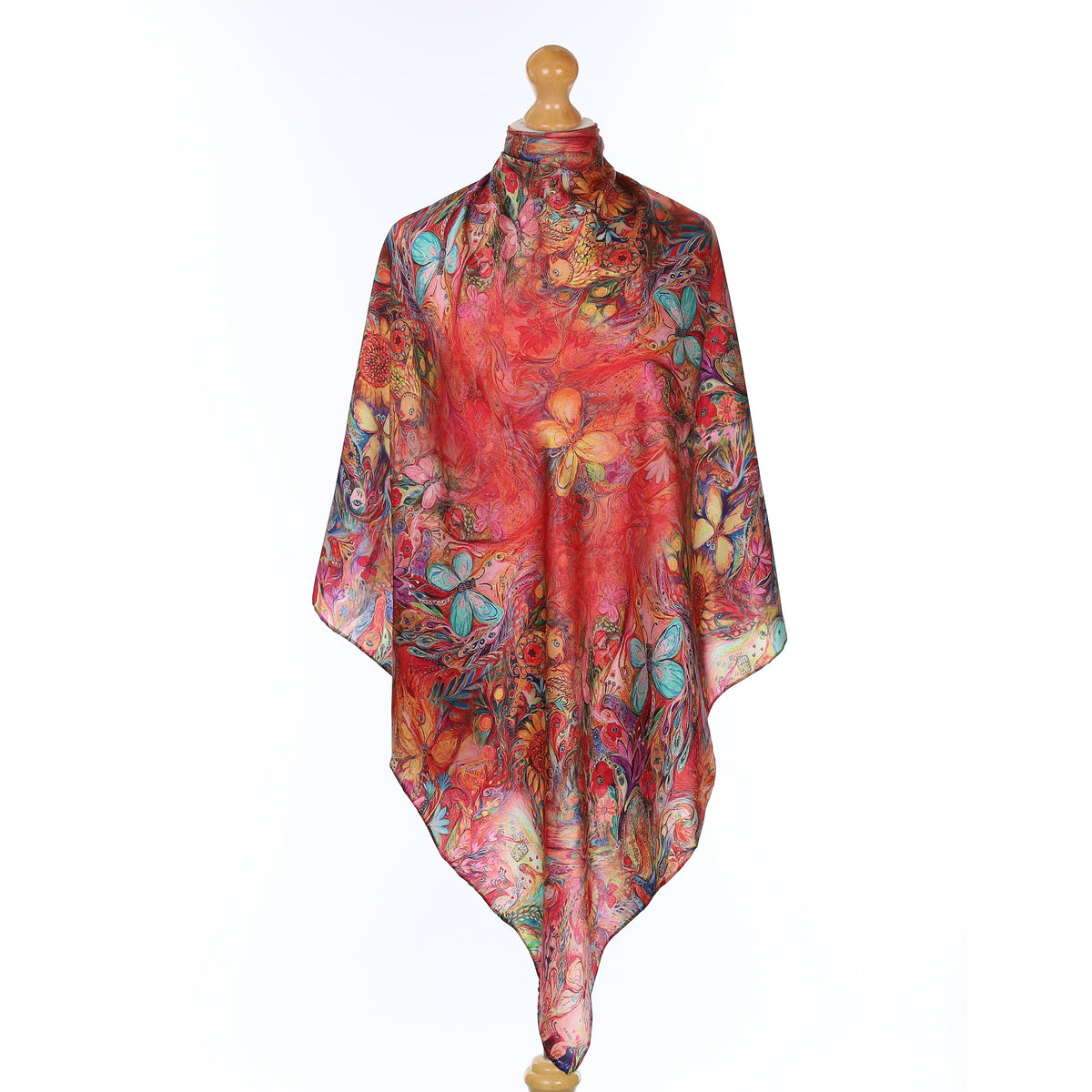 Red Peacock Pattern Satin Silk Scarf