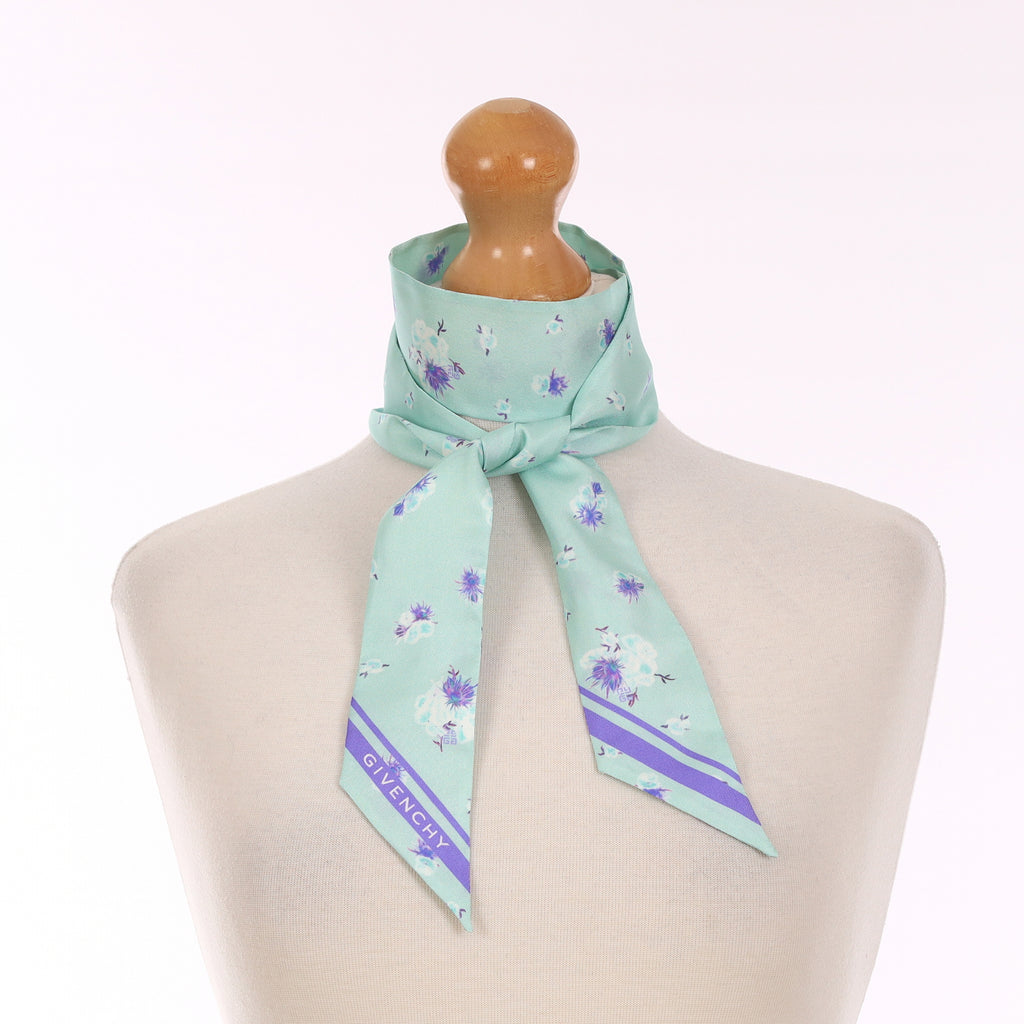 Brand New Givenchy Blue Floral Silk Twilly