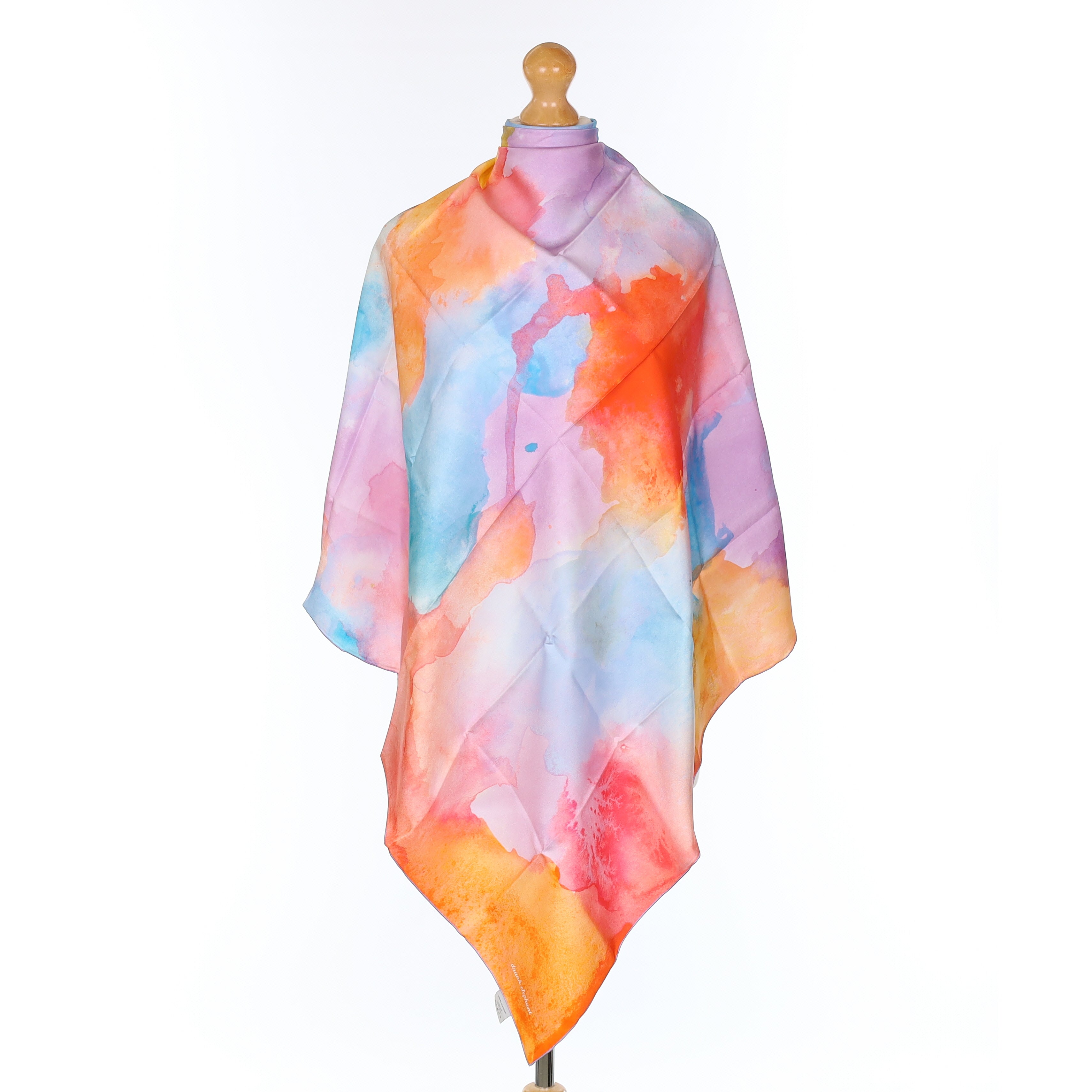Brand New Boxed Colourful Watercolour Effect Silk Scarf
