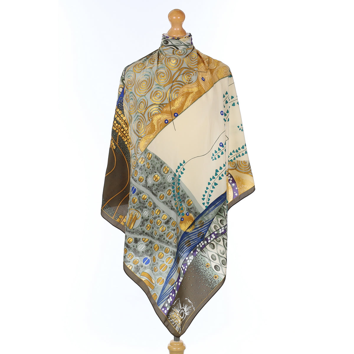 Khaki & Gold Patchwork Silk Scarf