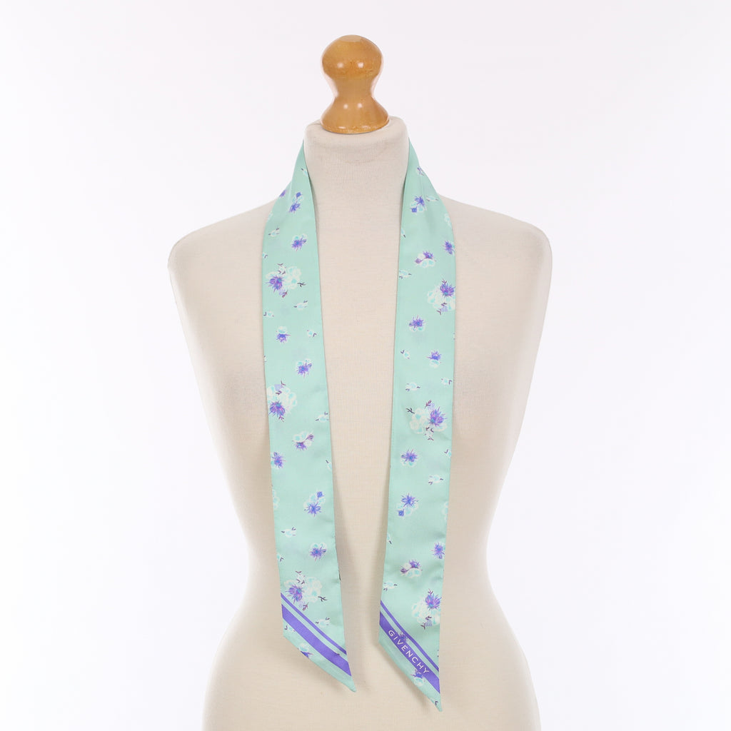 Brand New Givenchy Blue Floral Silk Twilly