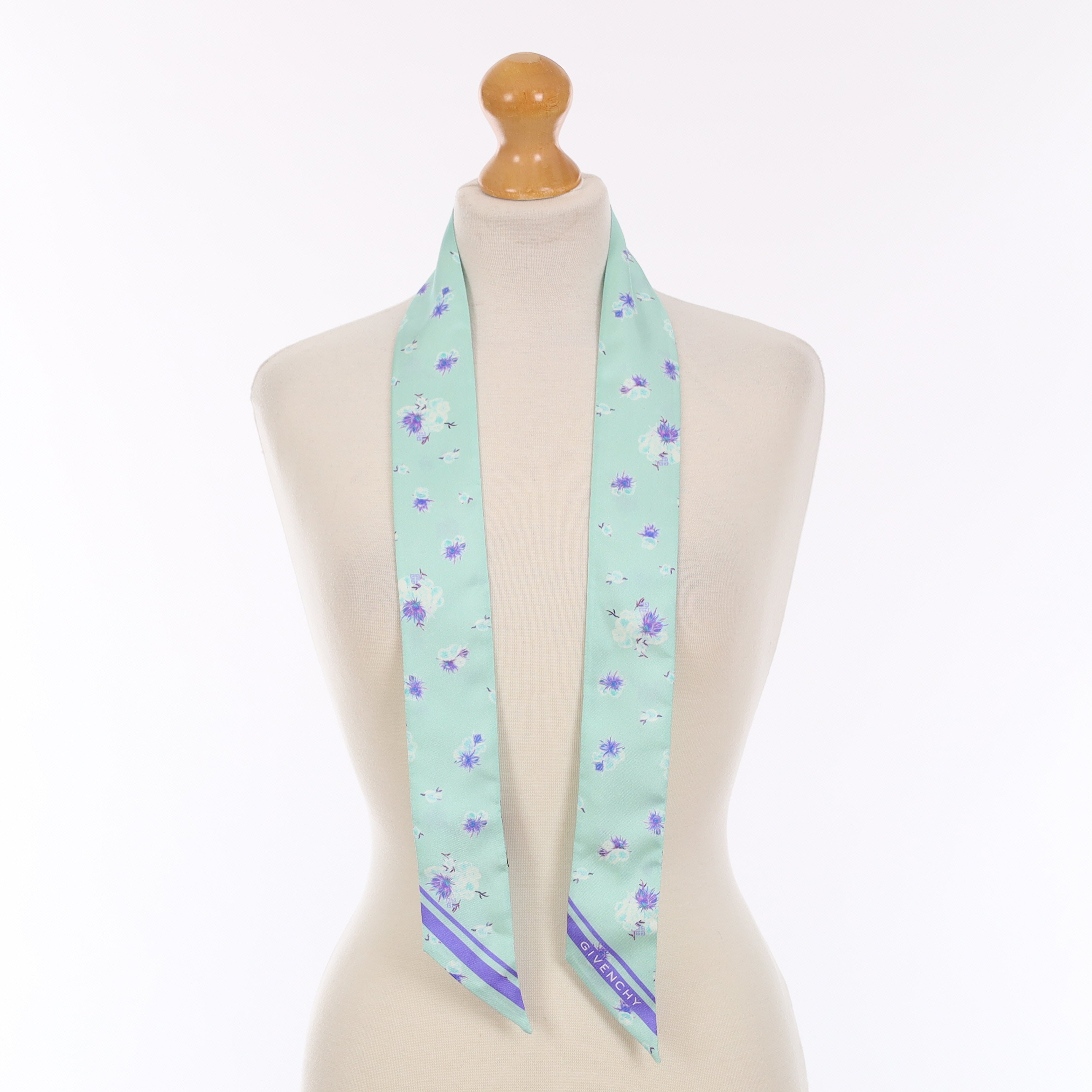 Brand New Givenchy Blue Floral Silk Twilly
