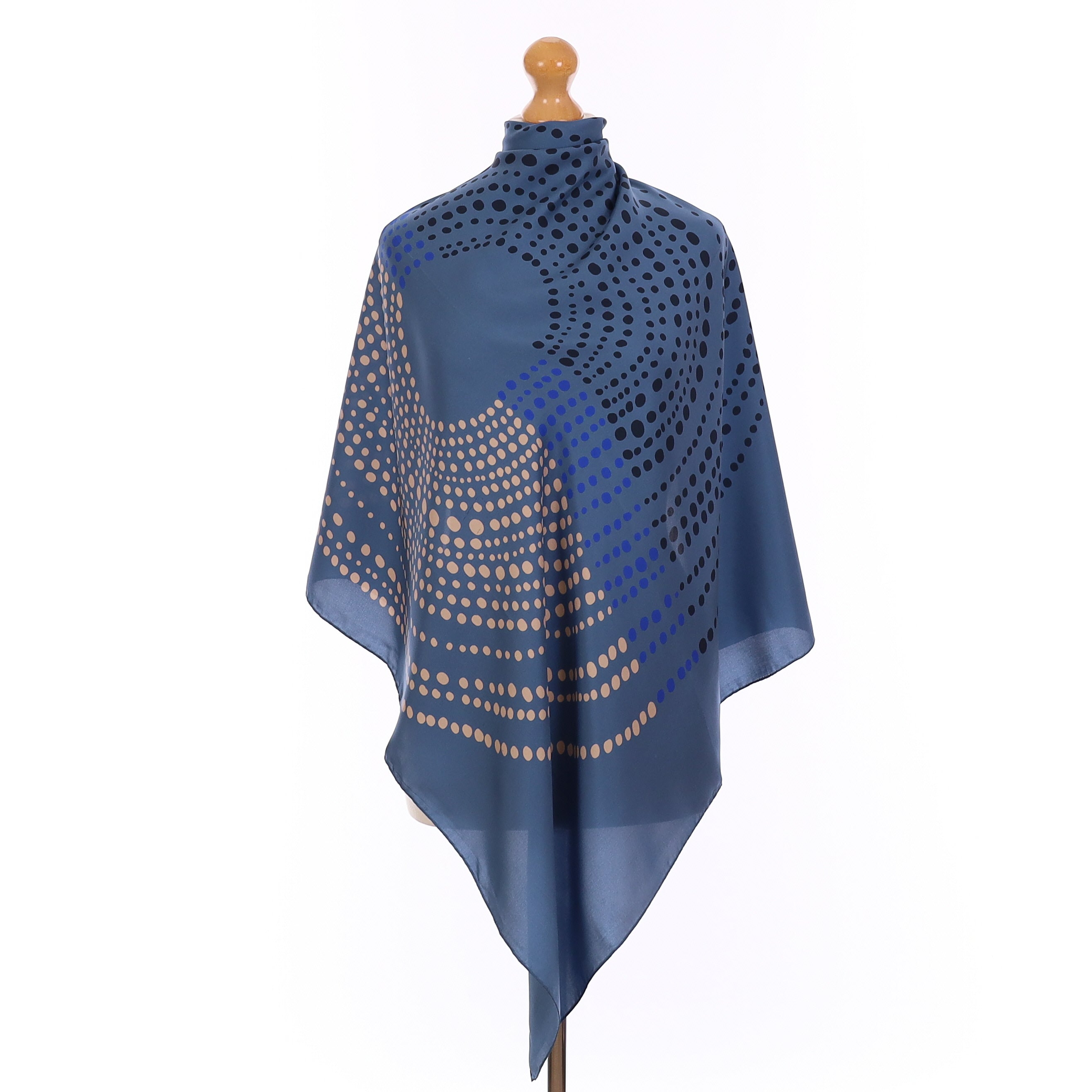 Brand New Italian Dusky Blue Spotted Silk Scarf