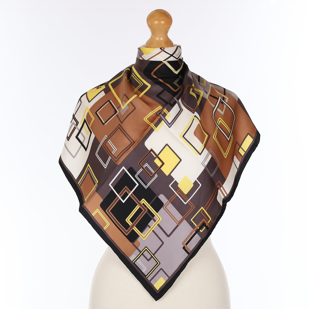 Brand New Brown and Grey Geometric Silk Scarf
