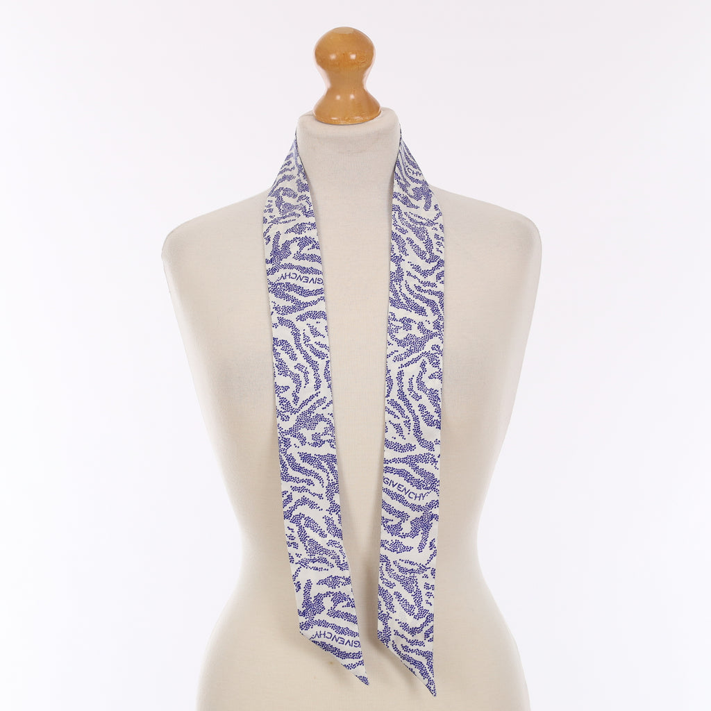 Brand New Givenchy Blue & White Silk Twilly