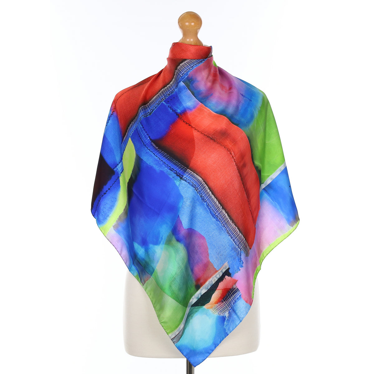 Pristine Blue Colour Block Silk Scarf