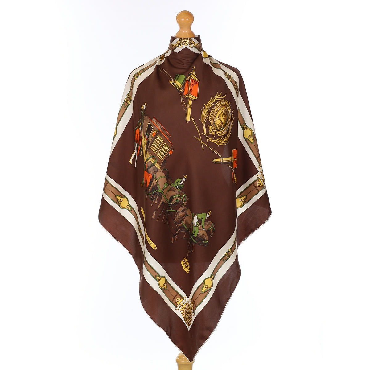 Brown Coach & Saddle Design Silk Scarf