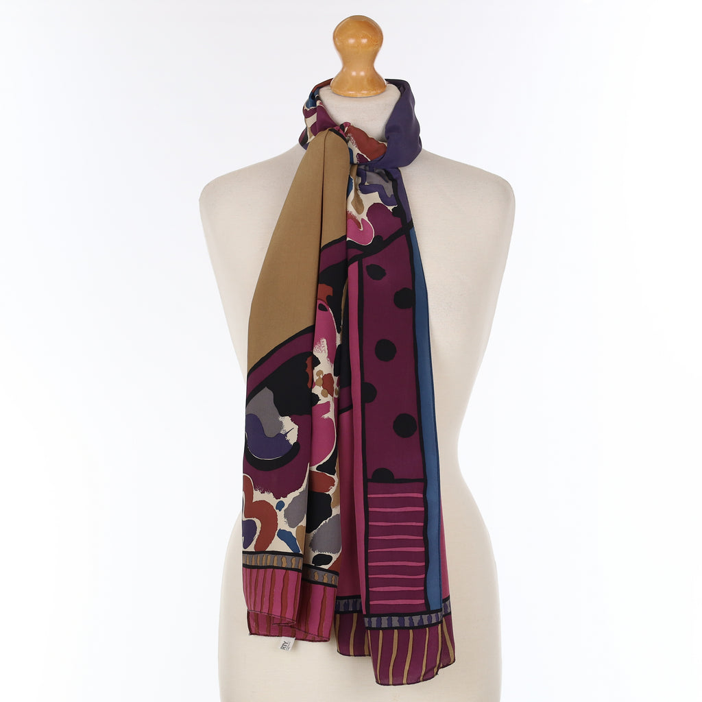 Liberty Plum Purple Patterned Vintage Silk Scarf