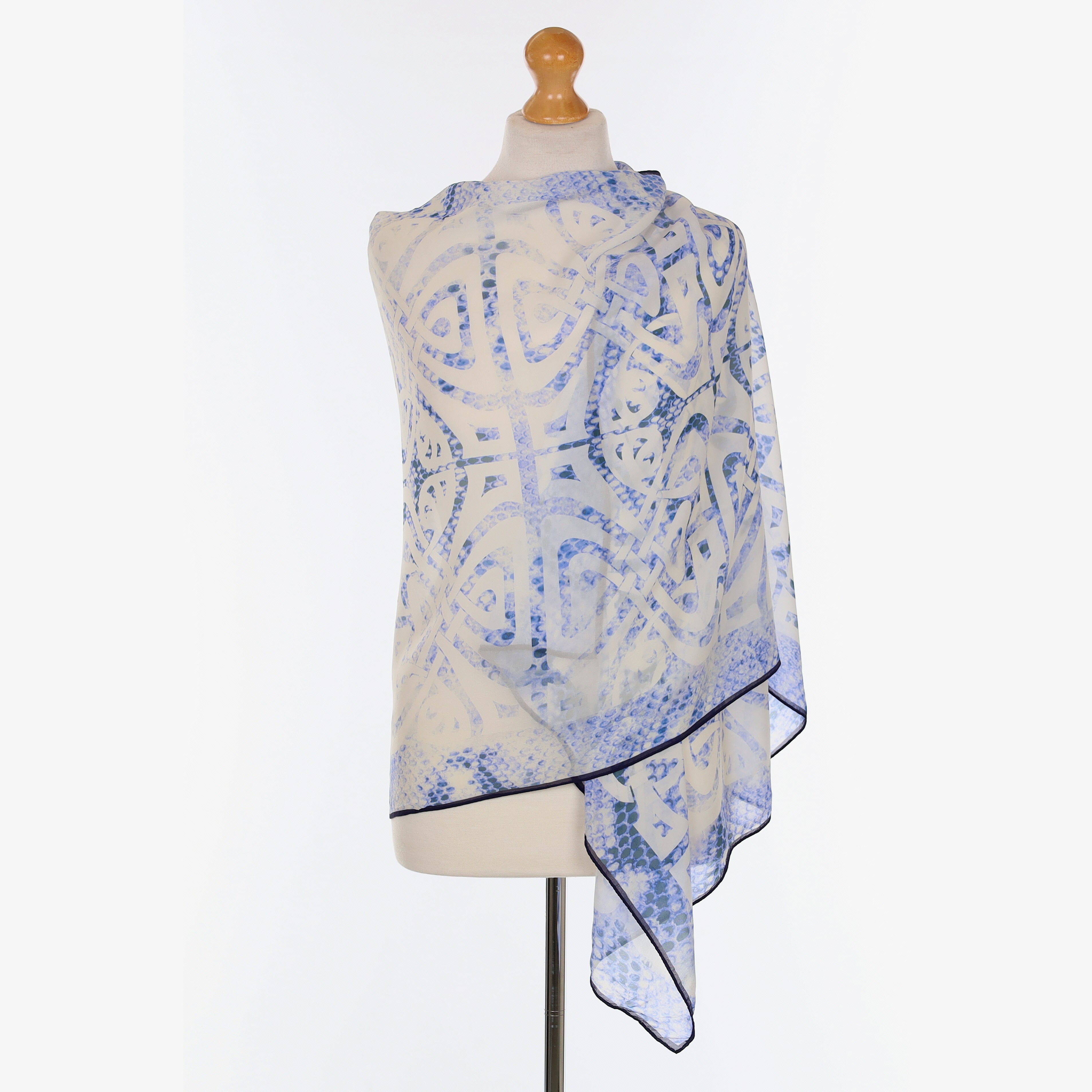 Pristine Blue Celtic Knot Silk Wrap