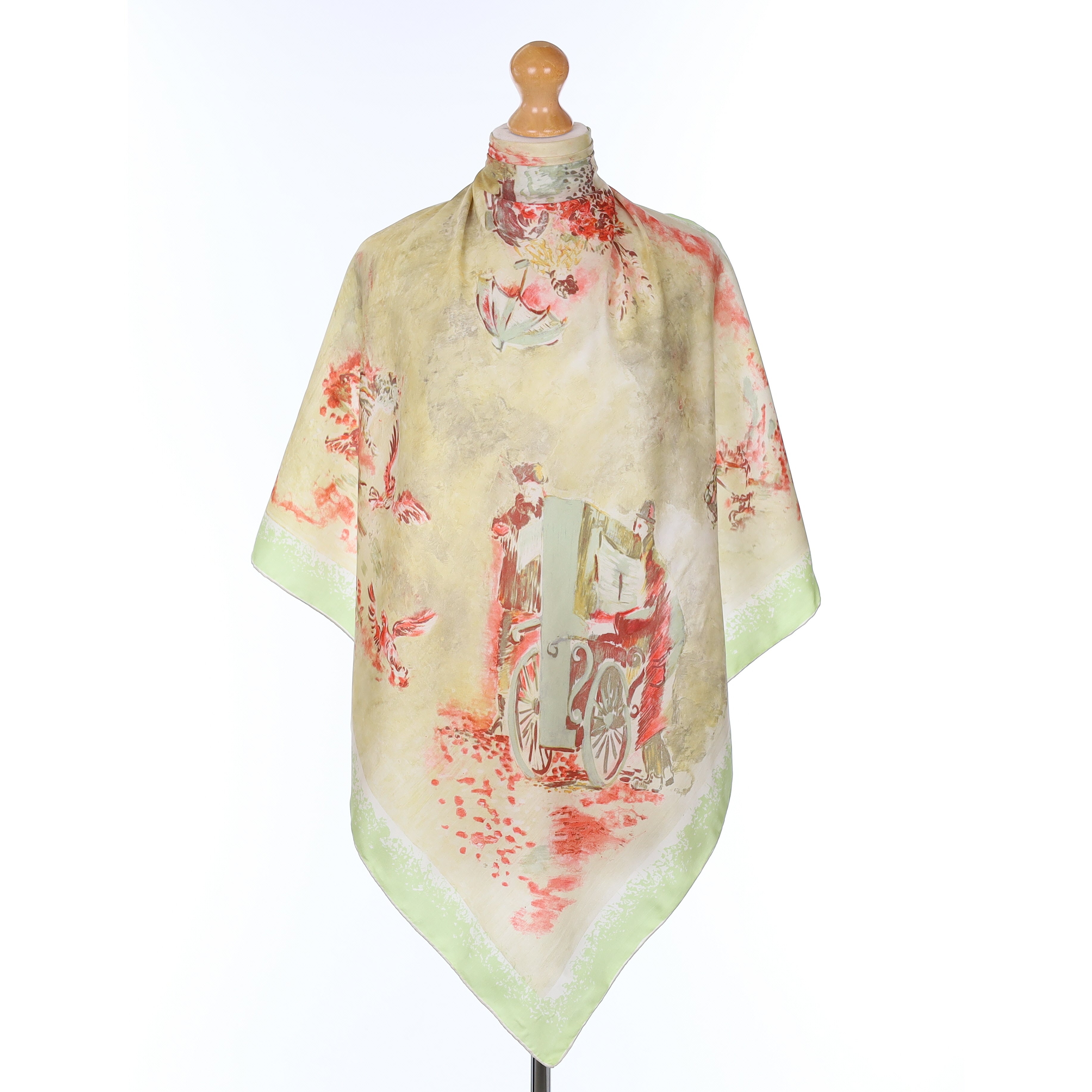 Green Historical Figures Silk Scarf