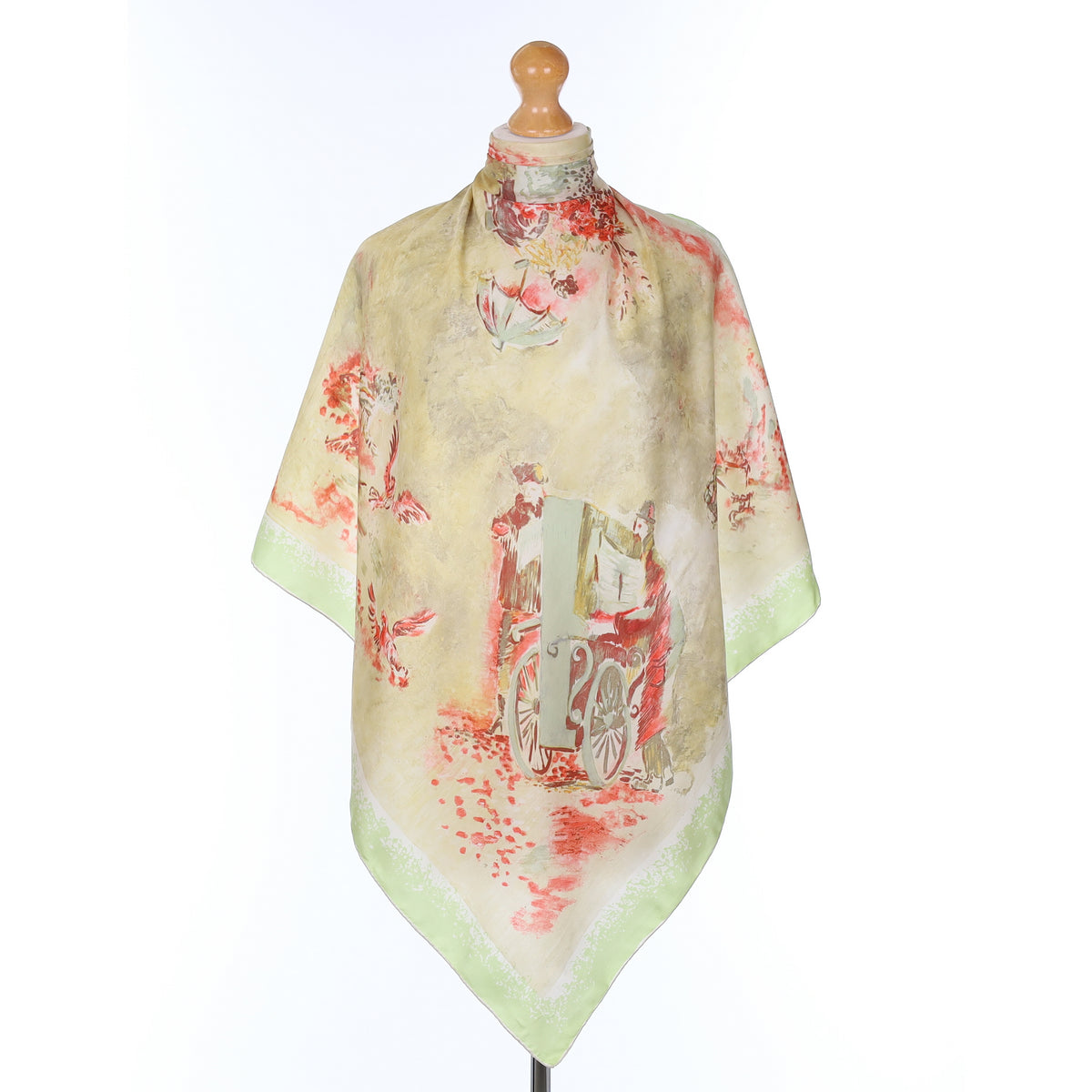 Green Historical Figures Silk Scarf