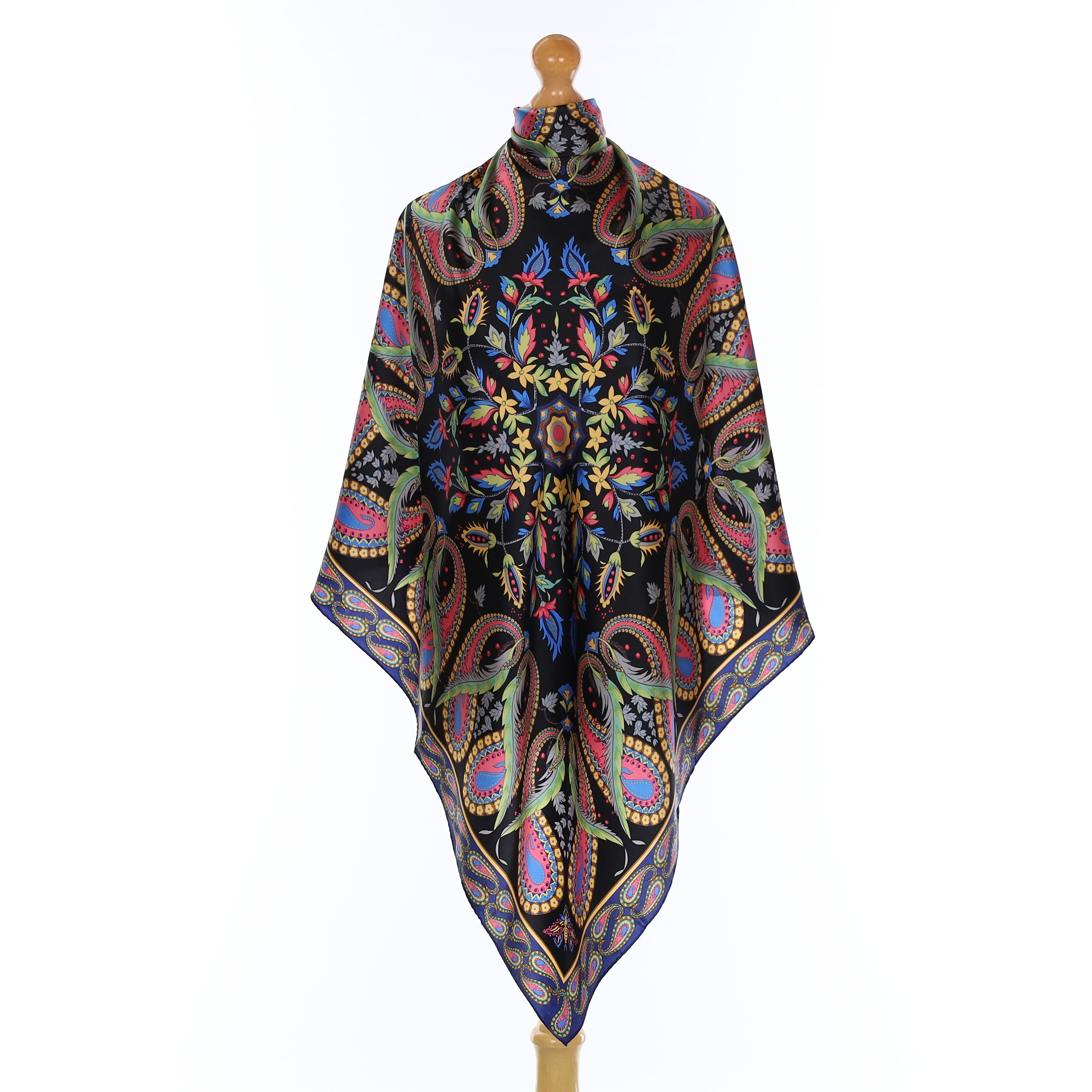 Pristine Black Multicolour Paisley Silk Scarf