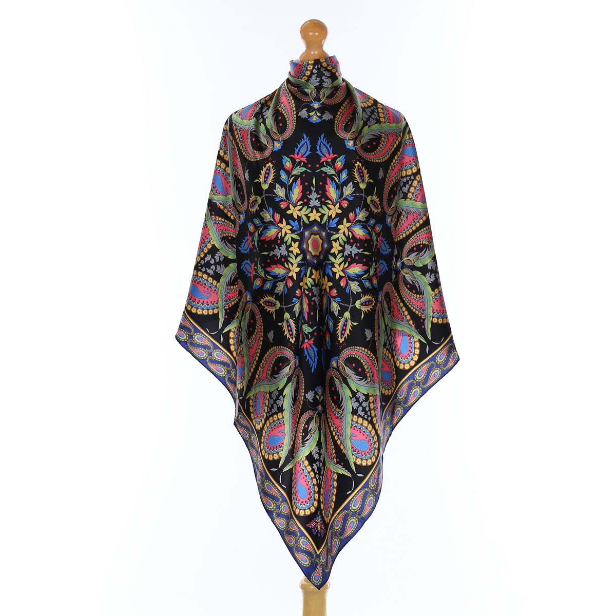 Pristine Black Multicolour Paisley Silk Scarf