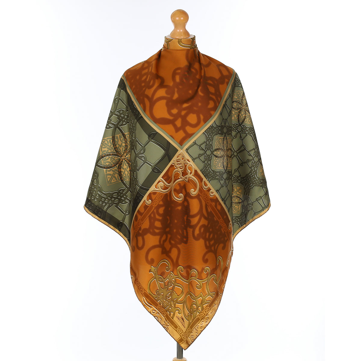 Longchamp Copper and Green Celtic Silk Scarf