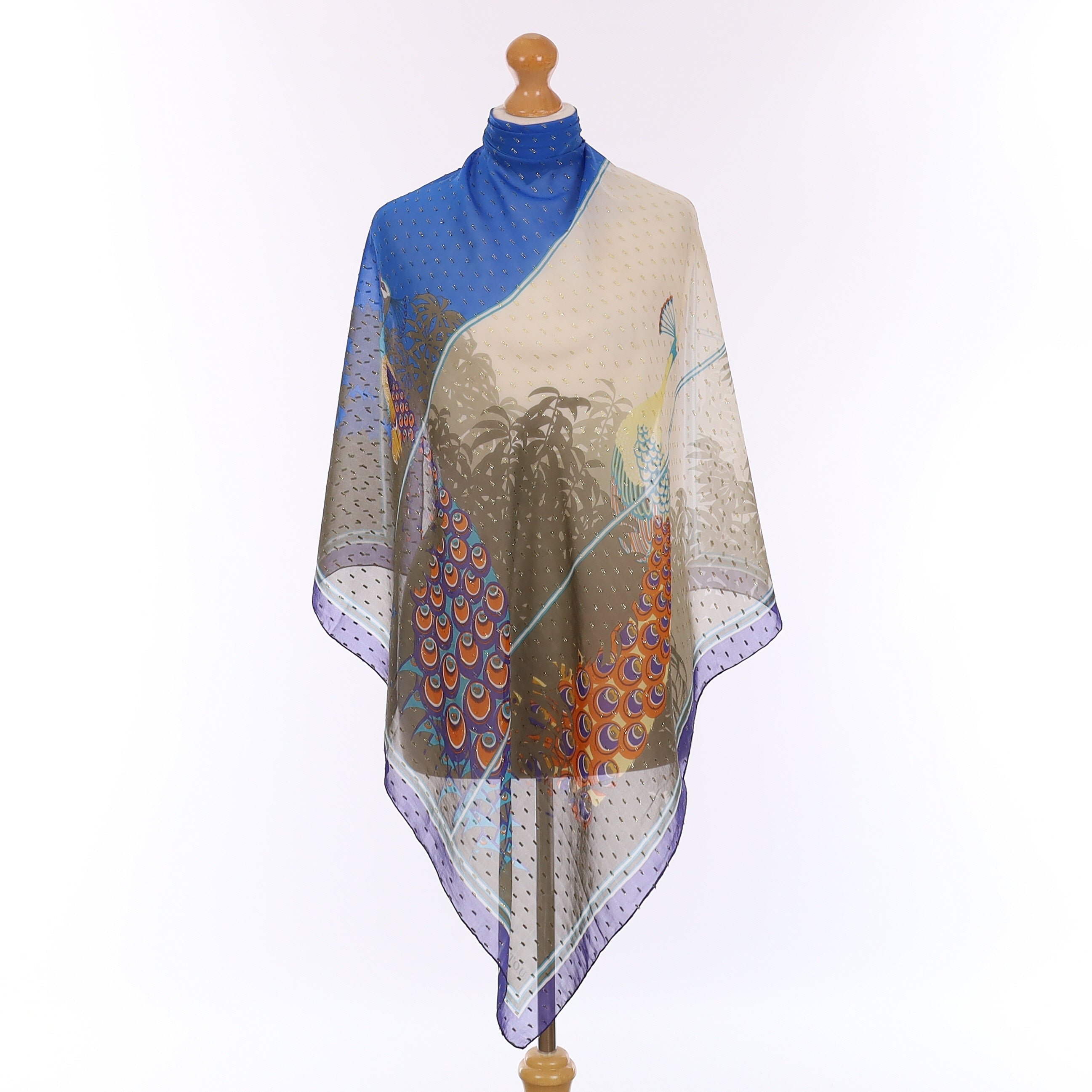 Jean Patou Peacock Design Vintage Silk Scarf