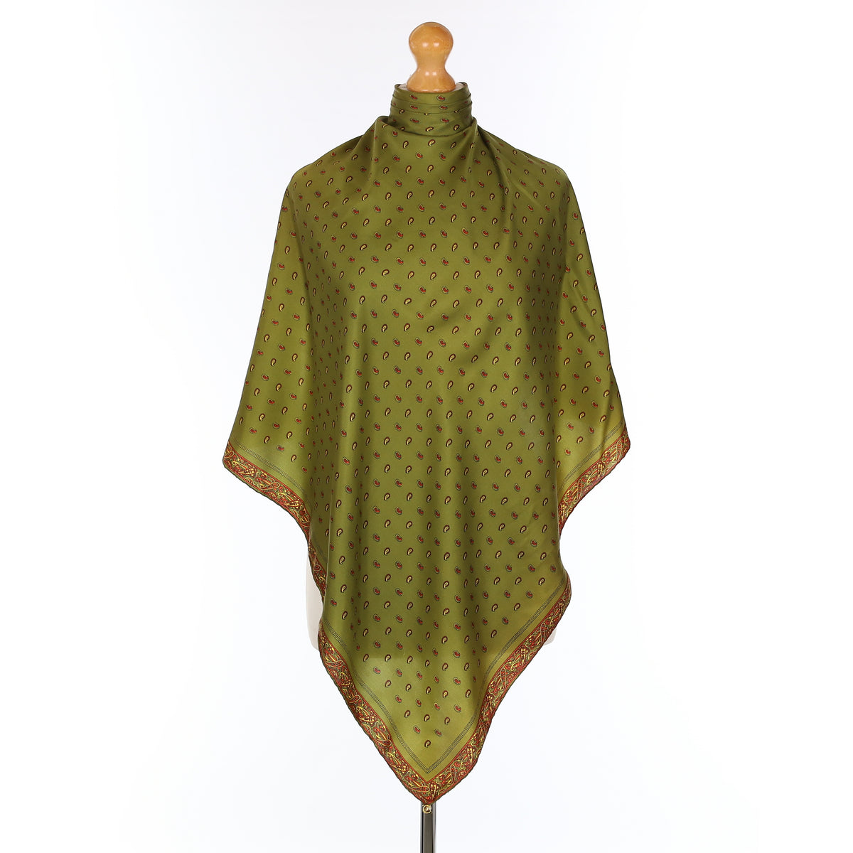 Olive Green Paisley Vintage Silk Scarf