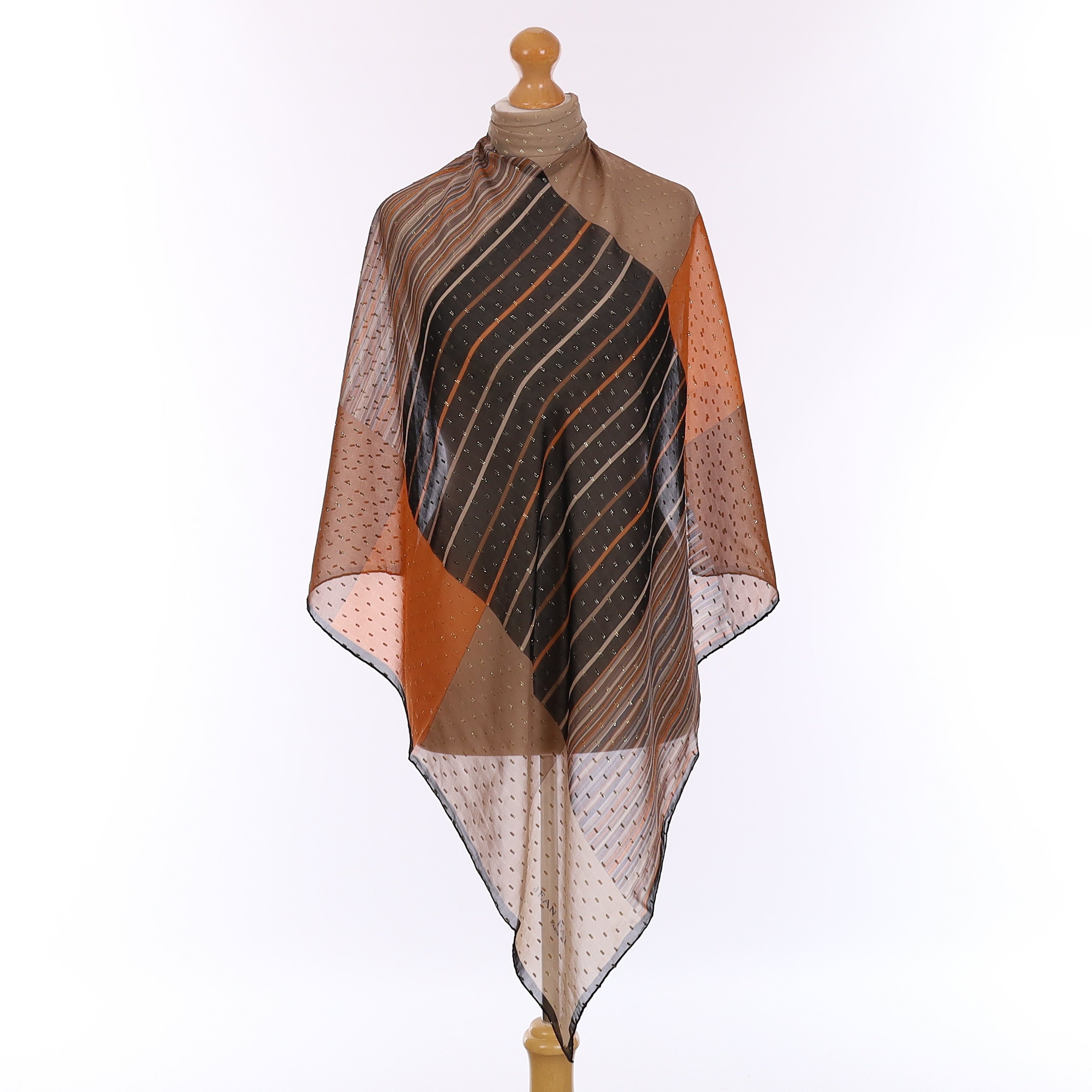 Jean Patou Brown Colour Block Vintage Silk Scarf