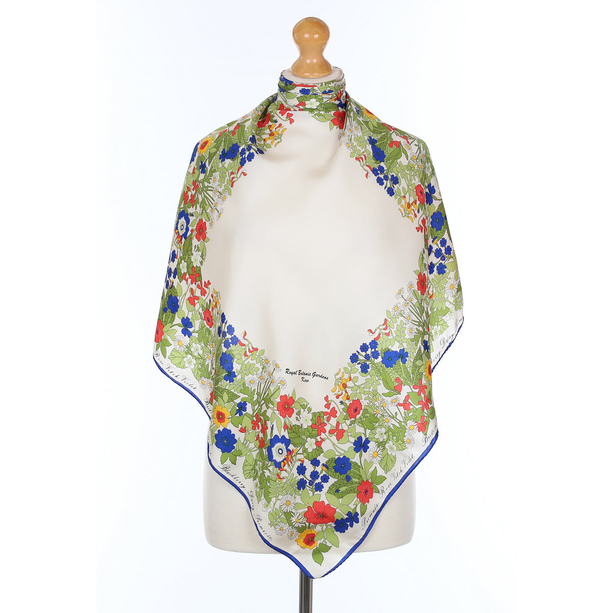 Blue and Red Floral Silk Scarf