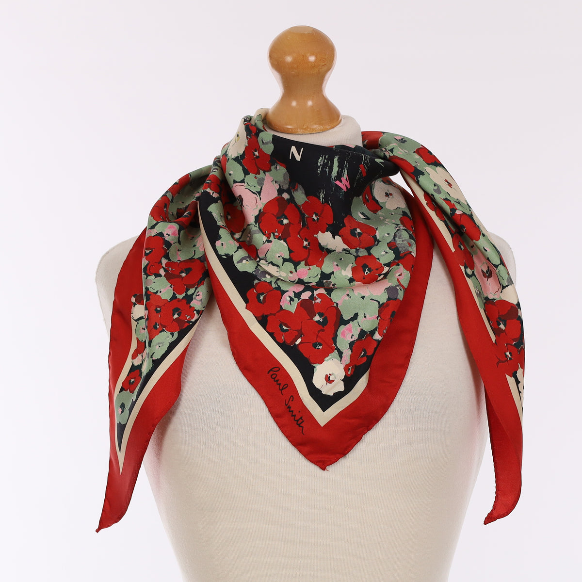 Brand New Paul Smith Red Floral Silk Triangle Scarf