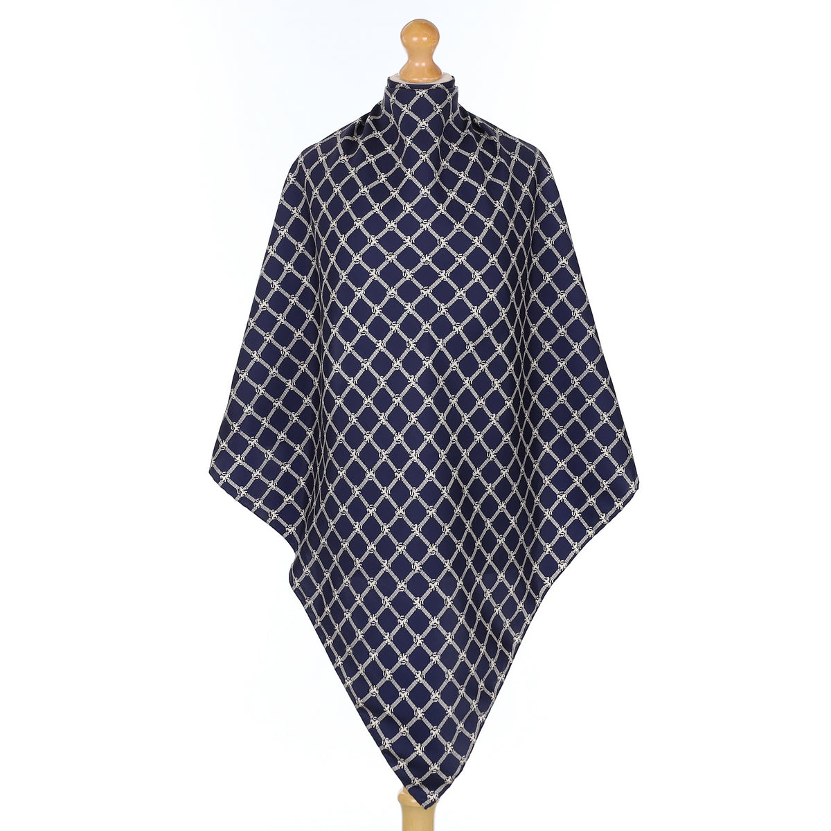 Pristine Navy and Grey Vintage Silk Scarf