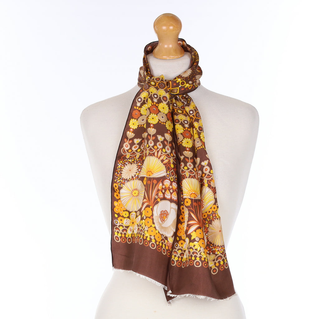 1970's Orange and Brown Retro Vintage Silk Scarf