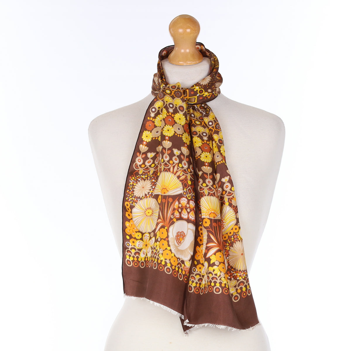 1970's Orange and Brown Retro Vintage Silk Scarf