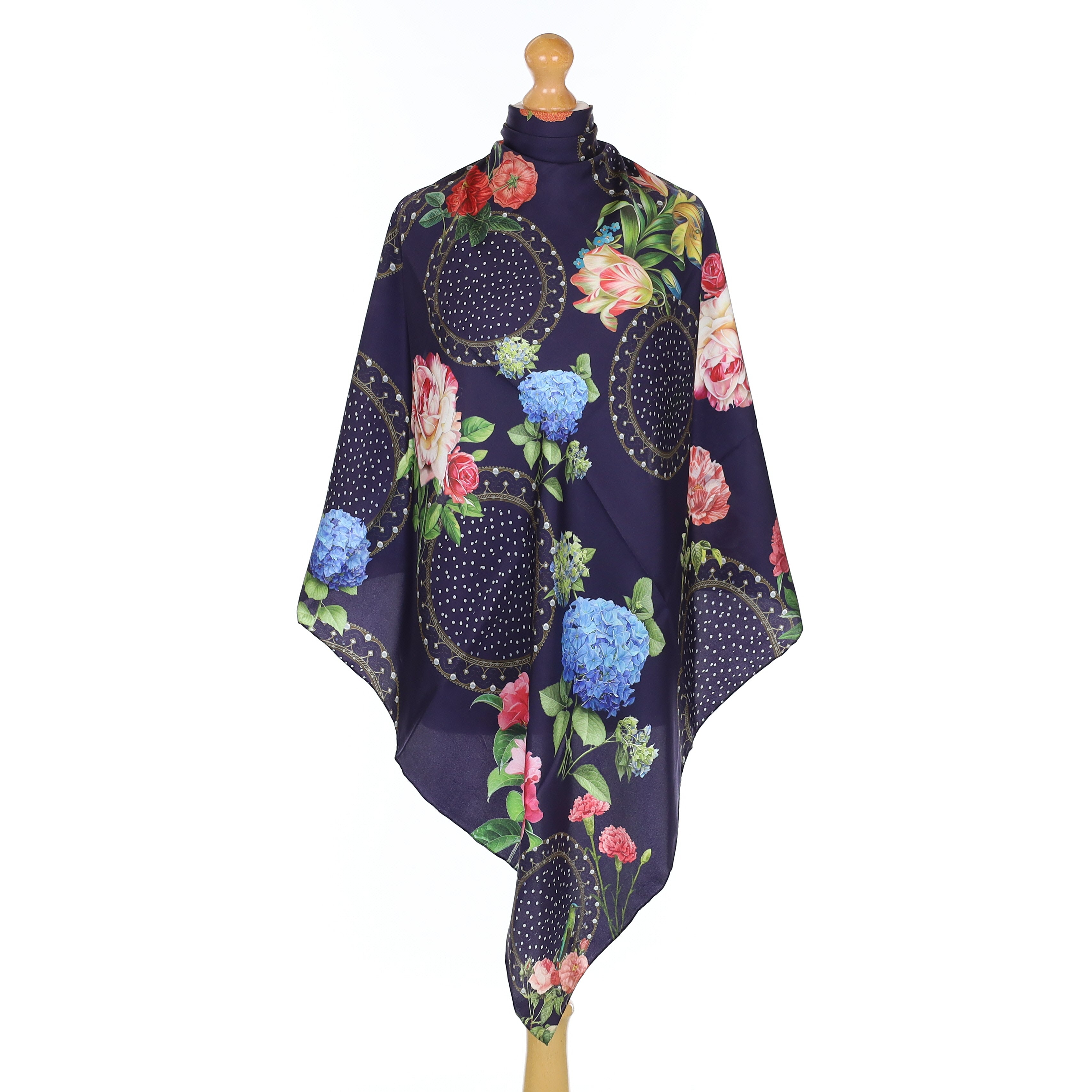 Navy Floral Silk Scarf