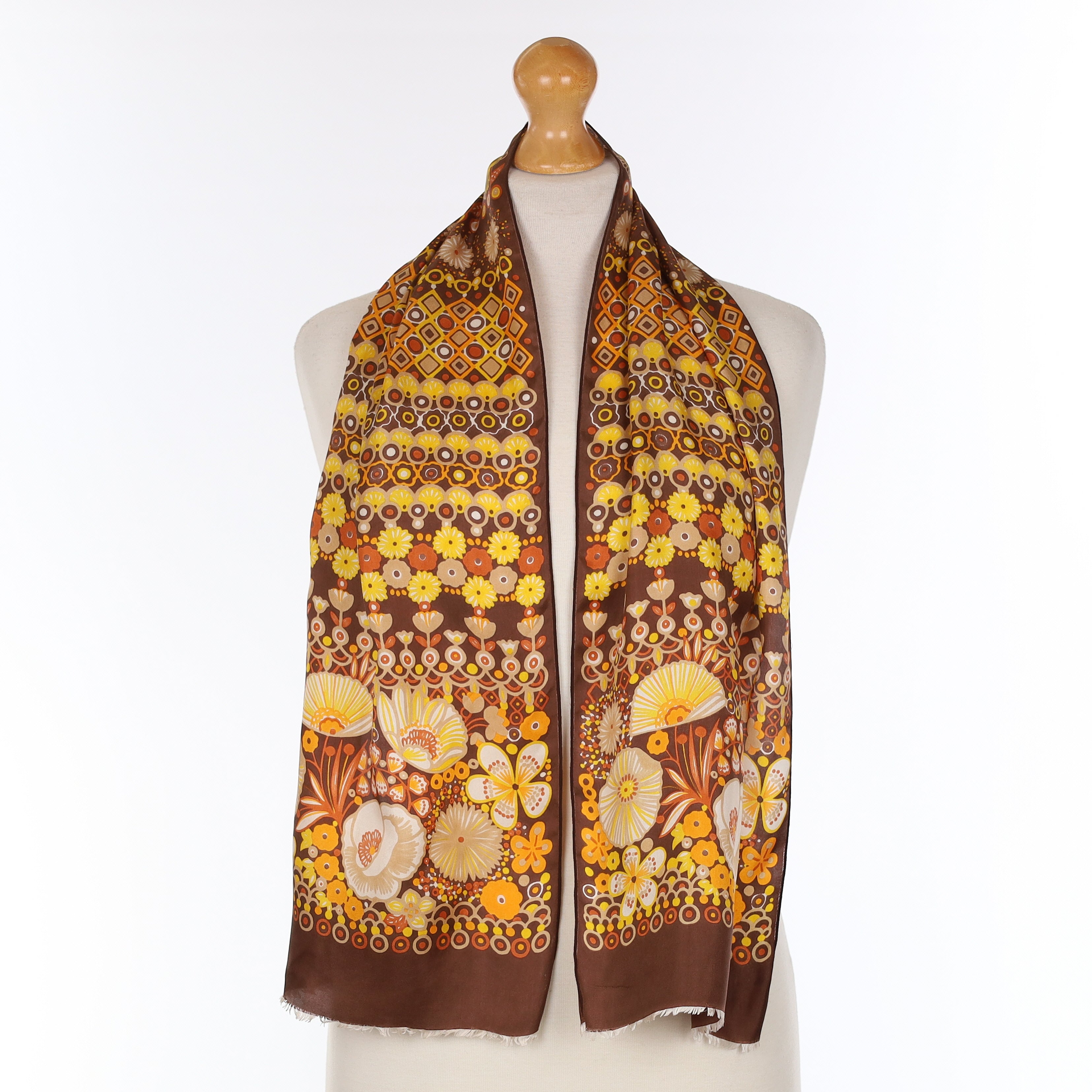 1970's Orange and Brown Retro Vintage Silk Scarf