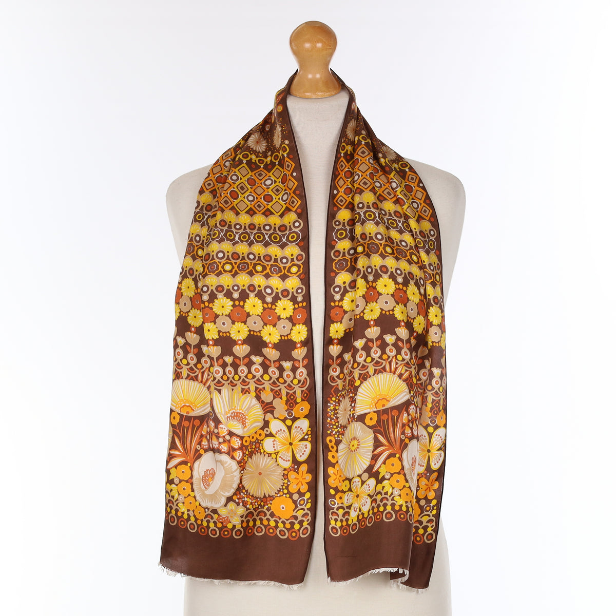 1970's Orange and Brown Retro Vintage Silk Scarf