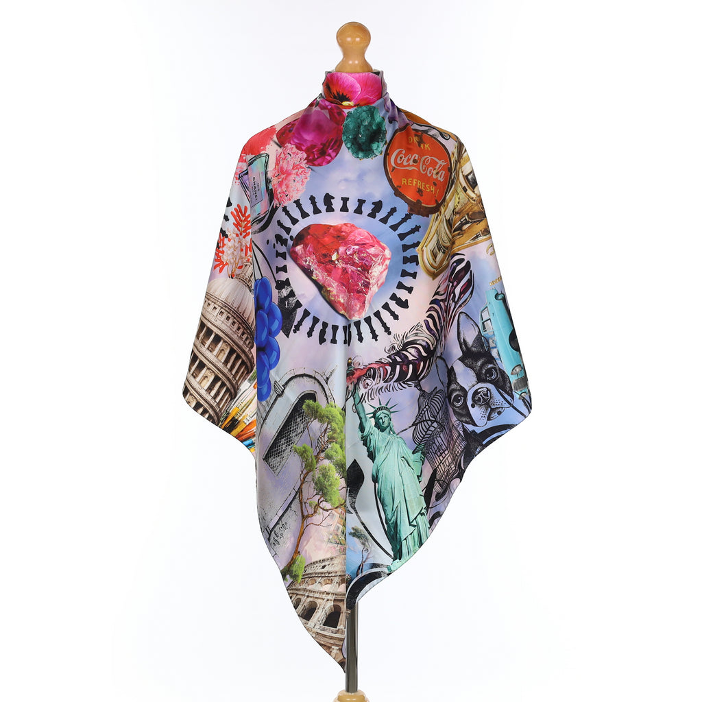 Artistic Travel Inspired Silk Scarf