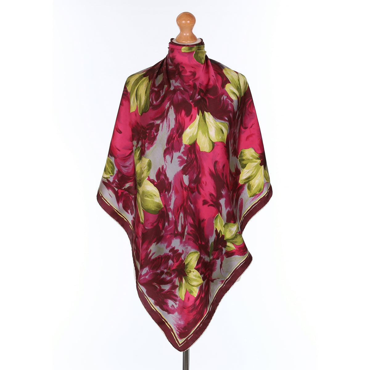 1960's Fig Purple and Green Floral Vintage Silk Scarf