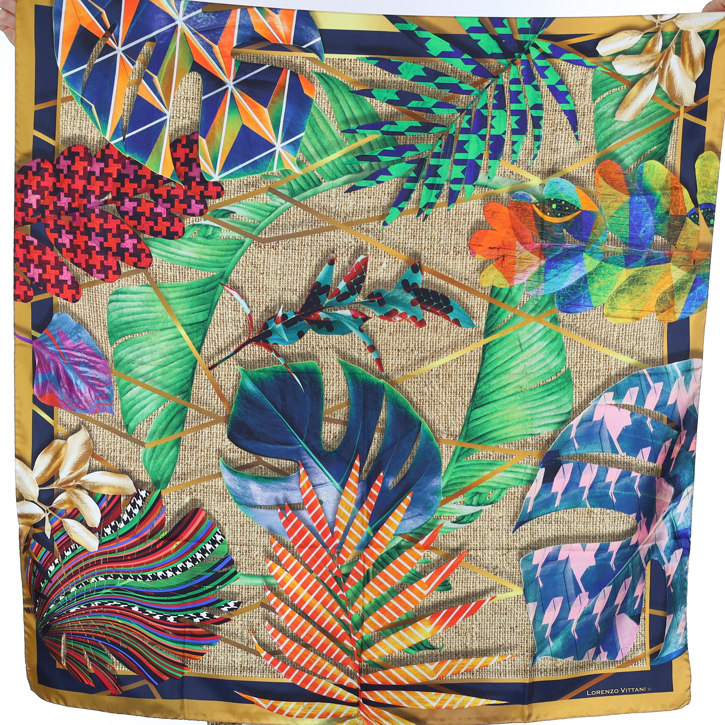 Lorenzo Vittani Tropical Leaves Silk Scarf