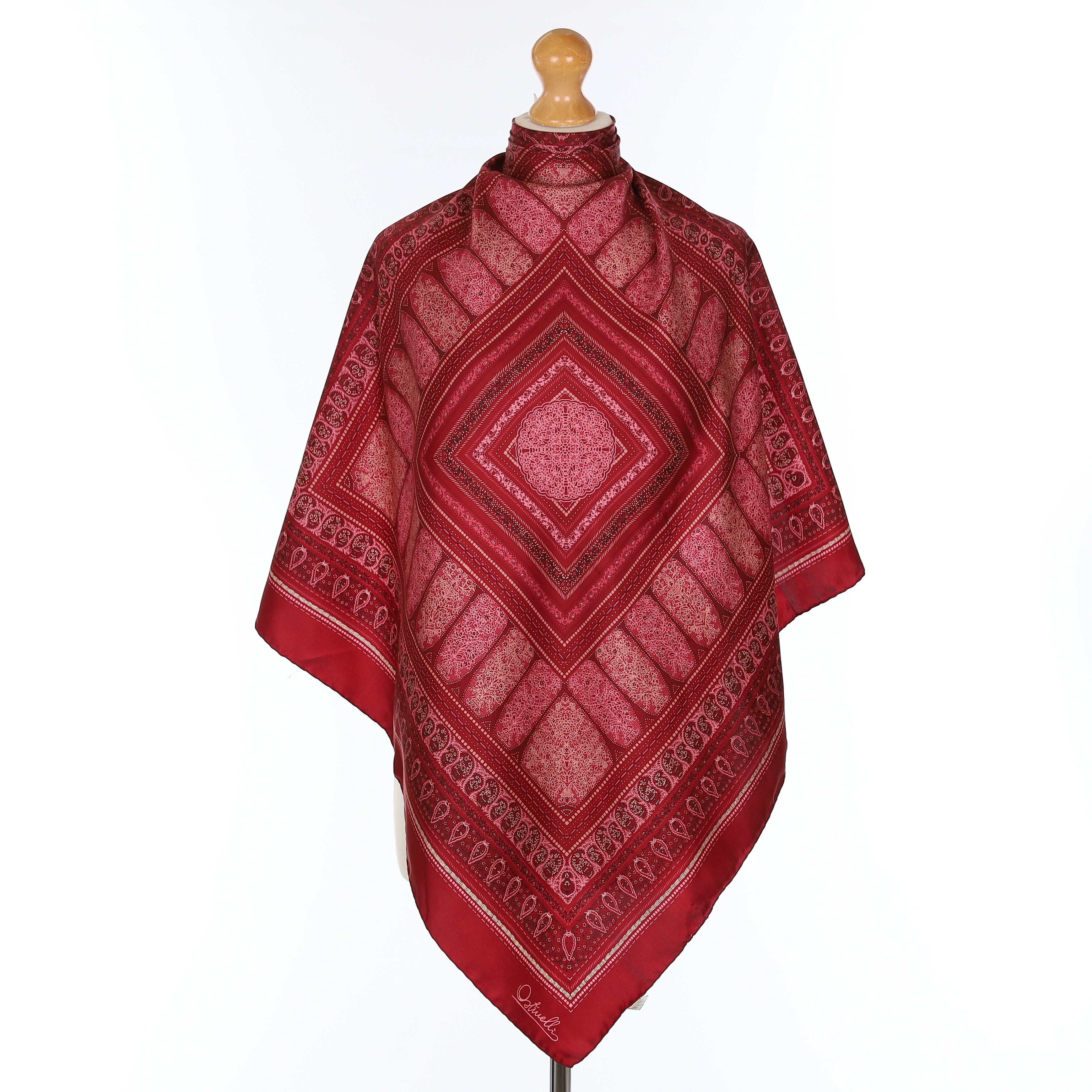 Brand New Ostinelli Burgundy Vintage Silk Scarf