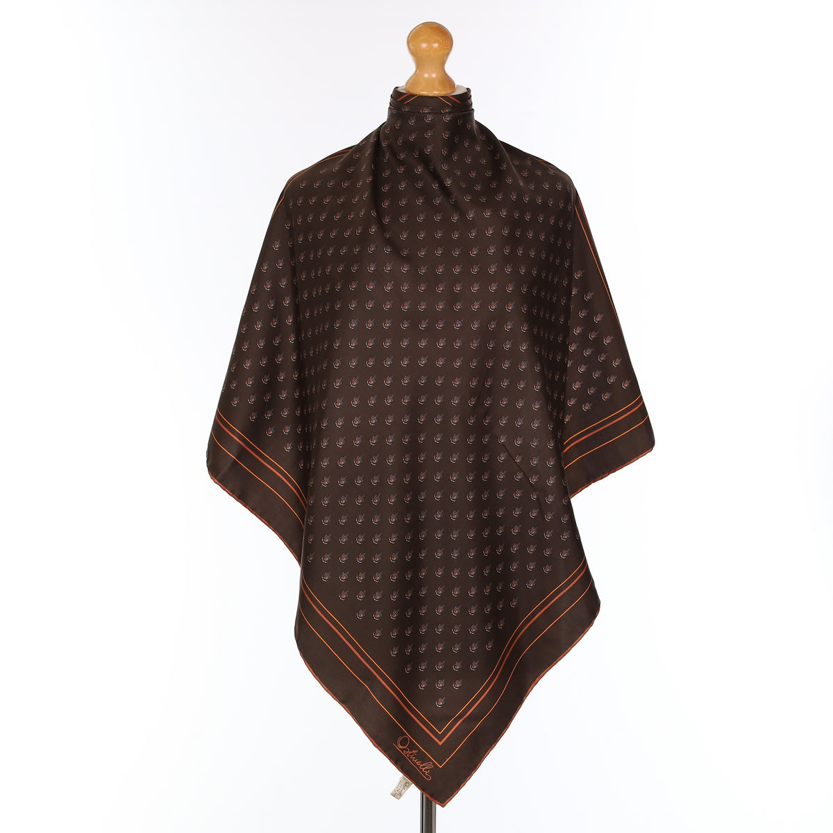 Brand New Ostinelli Dark Chocolate Vintage Silk Scarf