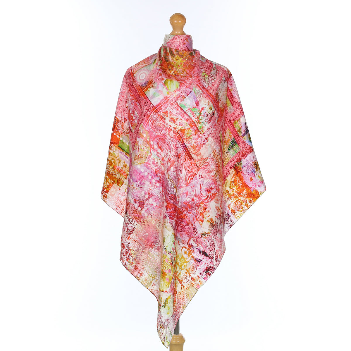 Pink Ornate Patterned Silk Scarf
