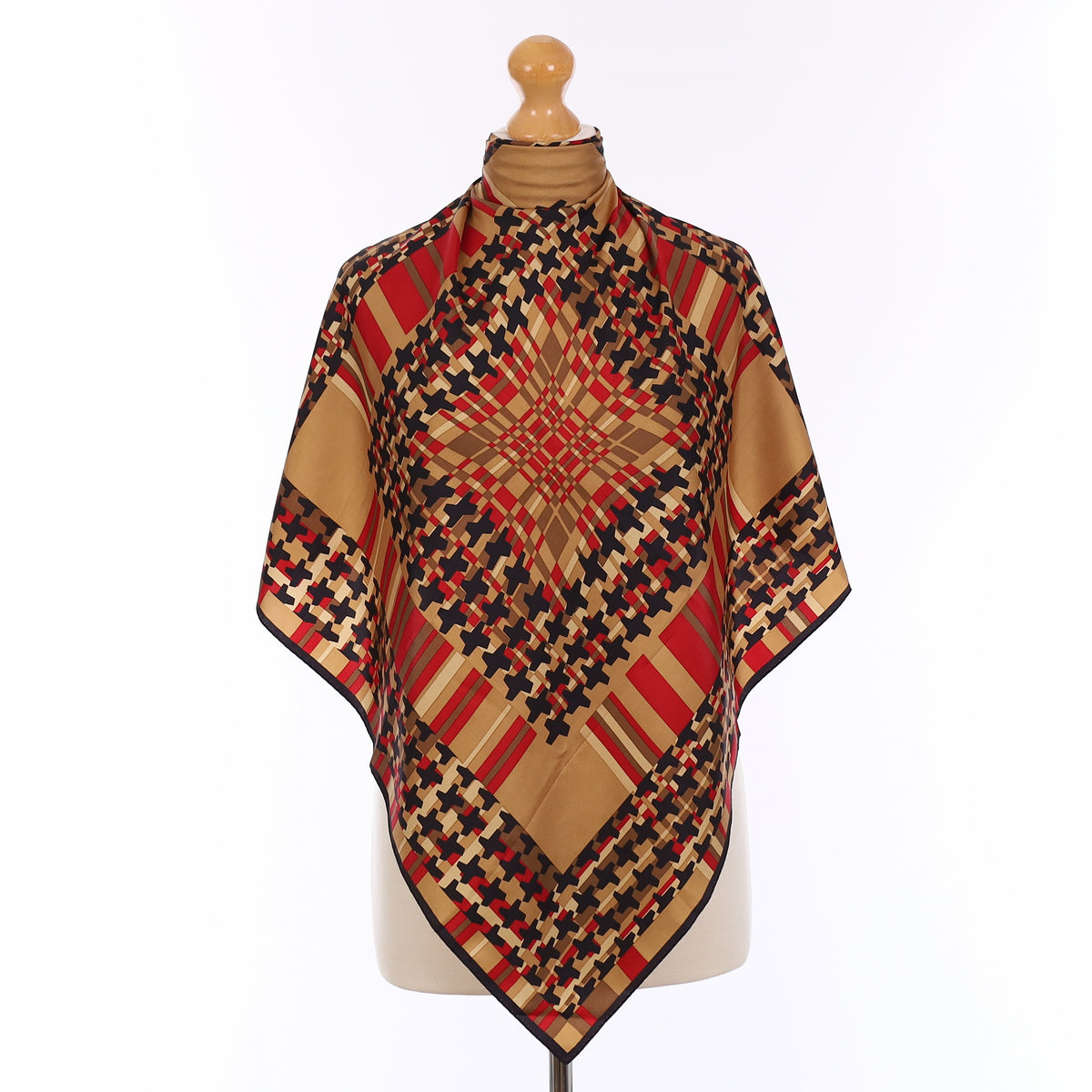Talbots Brown and Red Geometric Vintage Silk Scarf
