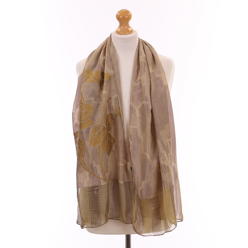 Taupe Sparkly Floral Silk Scarf