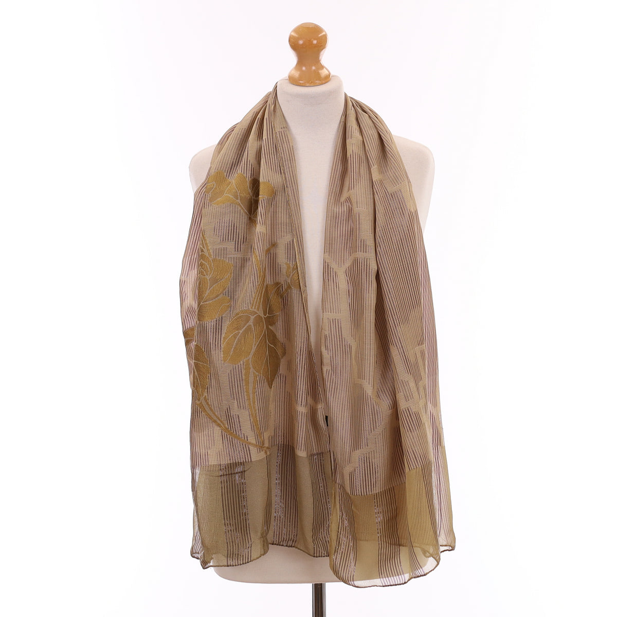 Taupe Sparkly Floral Silk Scarf